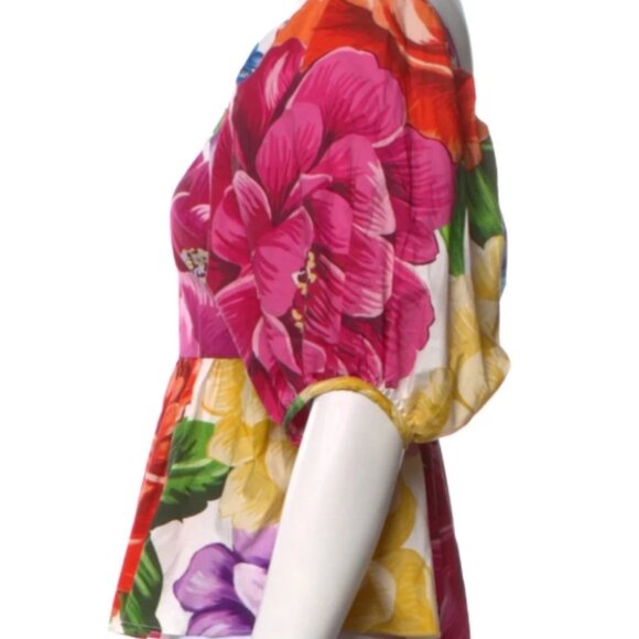 NWOT Farm Rio Rainbow Chita Floral Top Empire-Waist Blouse Smocked Back XS $145 - Picture 9 of 9